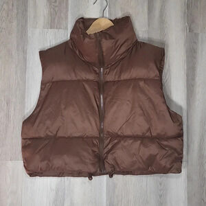 Brown Puffer Vest Drawstring Waist Zippered‎ Womens Size XL